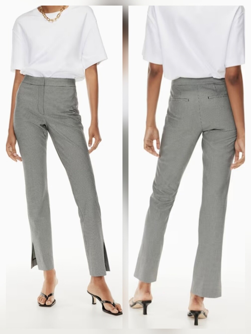 Aritzia Babaton Numero Split Ankle Hem Pants Herringbone Cropped Office Career